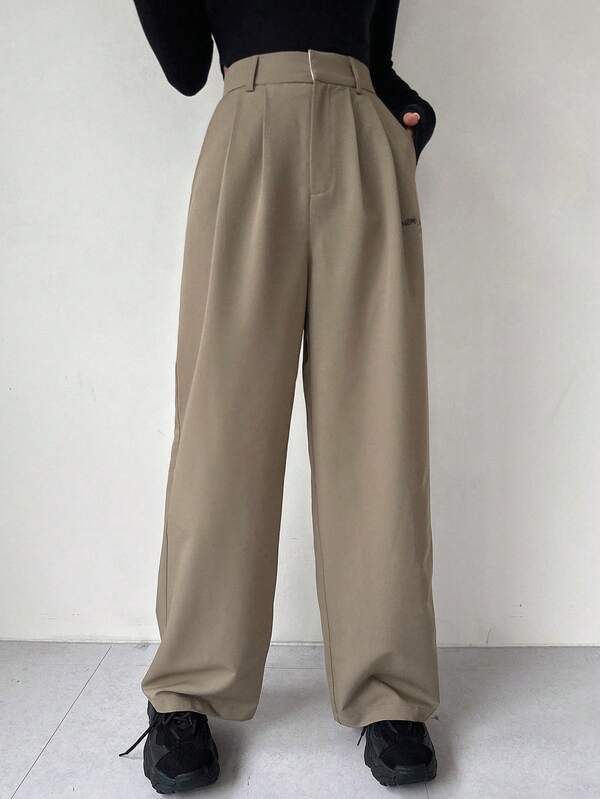 DAZY Loose Fit Suit Pants With Letter Print Business Attire