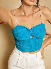 SHEIN BAE Twist Knot & Rhinestone Chain Detail Cami Top - Blue - View 1