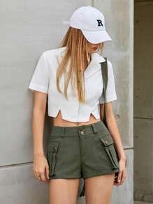 SHEIN EZwear Shorts Da Donna Verdi Intrecciati - Verde militare - Visualizzare 5