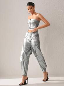 TuT 设计师女士镂空腰裤，适合度假、休假、春季、节日、伊比沙岛 - 銀色 - 查看 3