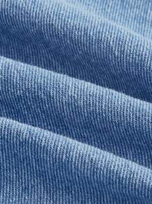 SHEIN MOD 高腰休閒寬鬆剪裁側鈕設計女士丹寧裙 - 淺色水洗藍 - 查看 3