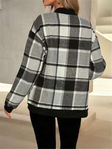 Women's Long Sleeve Checkered Jacket - Black - View 2