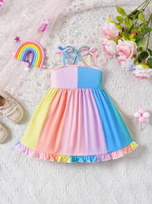 Vestido De Princesa Con Tirantes De Espagueti Y Arco Iris Dulce Para Bebé Niña En Verano (color Aleatorio) - Multicolor - Ver 1