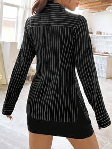 SHEIN EZwear Camisa A Rayas Verticales Para Mujer Con Botones