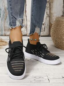 女士時尚低口設計休閒運動鞋,耐磨透氣跑步鞋 - 黑色 - 查看 2