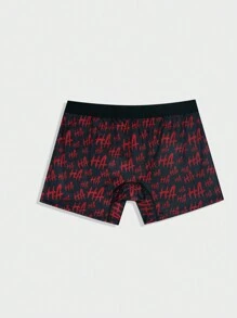 Men'S Printed Square Cut Boxer Briefs With Letter & Bowknot Pattern - Red - View 2