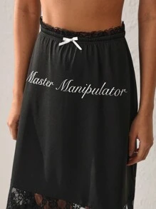 HUR 设计师女式字母印花撞色蕾丝优雅裙子，适合节日、派对、感恩节、度假、新年前夜、情人节、节日 - 黑色 - 查看 6