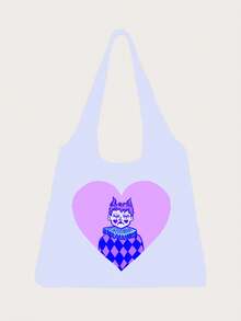 Paradoxes Box Fashionable Cartoon Printed Large Capacity Canvas Tote Bag - Multicolor - View 1