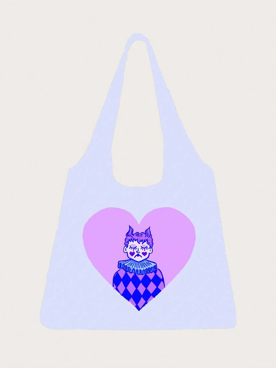 Paradoxes Box Fashionable Cartoon Printed Large Capacity Canvas Tote Bag - Multicolor - View 1