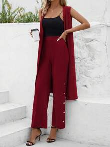 SHEIN Clasi Conjunto De Abrigo Sin Mangas Y Pantalones Para Mujer
