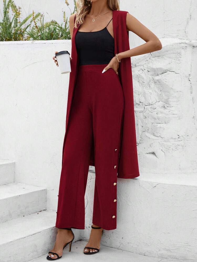 Women's Sleeveless Coat And Pants Set