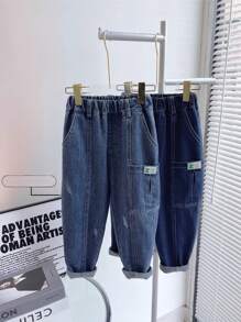 2024 New Spring/Autumn Style For Tween Boy, Denim Pants With Diagonal Pockets, Worker Style