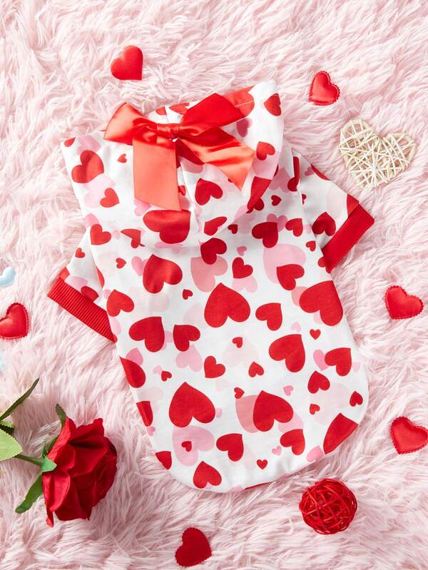 PETSIN Valentine's Day Heart Shaped Bowknot Pet Hoodie Sweatshirt