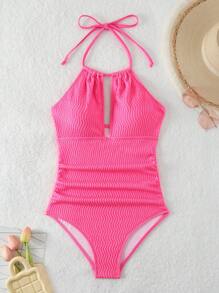 SHEIN Swim Summer Women'S Solid Color One-Piece Swimsuit - Hot Pink - View 4
