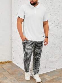 Manfinity VCAY Kích thước lớn Nam Textured Dệt kim Giải trí Áo polo - trắng - Xem 4