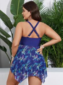 Swim Lushoire 大尺碼女士熱帶植物印花背心比基尼套裝,嘉年華會