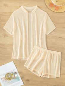 Sirith Conjunto Para Mujer De Cubierta Superior Y Pantalones Cortos Holgados Para Boda - Albaricoque - Ver 4