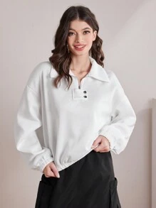 Mulvari 1/4拉鍊落肩袖運動衫 - 白色 - 查看 1