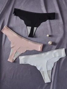 3pcs/Set Seamless Ice Silk Thong Underwear - Multicolor - View 2