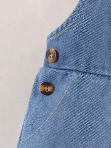 幼童女孩休閒舒適心形圖案牛仔背帶褲 - 淺色水洗藍 - 查看 3