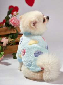 PETSIN 情人節1件淺藍色心形印花法蘭絨寵物毛衣（無帽）,保暖功能 - 彩色 - 查看 6