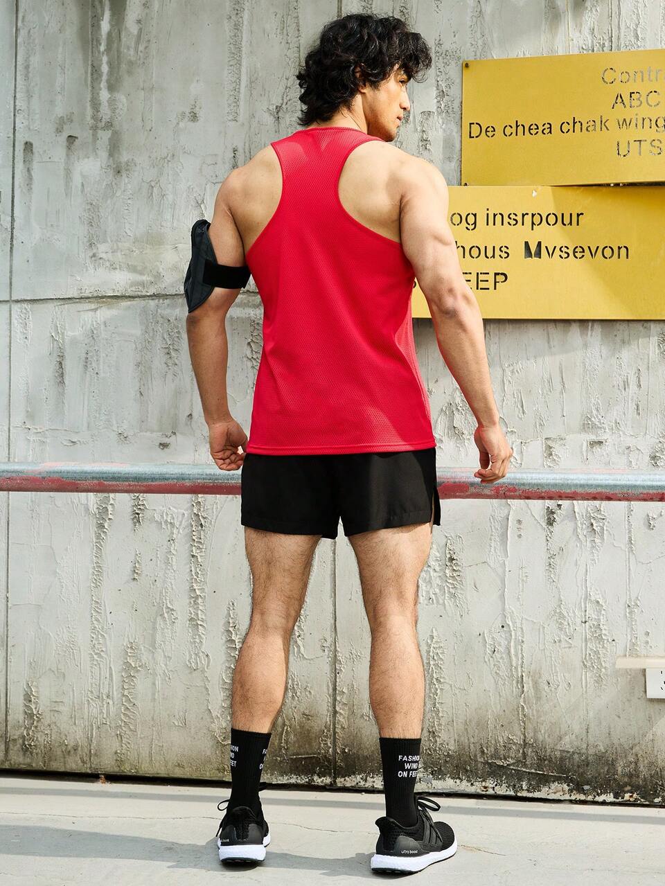 Men's Solid Color Mesh Breathable Tank Top And Shorts Sports Suit, Athletic Suit, Tracksuit Workout Set Gym Set Workout Set