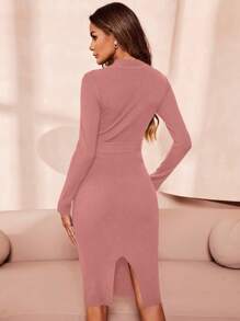 SHEIN Clasi Của phụ nữ Nút Áo len dệt kim Đầm - Hồng - Xem 2