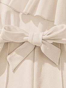 Sparklyn 少女荷葉邊裝飾有腰帶的連身衣 - 杏色 - 查看 5