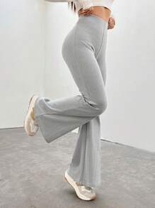 SHEIN EZwear Solid Color High-Waisted Flared Pants - Grey - View 6
