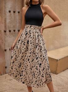 EMERY ROSE Printed Patchwork Wrap Split Dress Maxi Women Outfit - Black - View 5