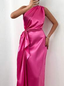 SHEIN Cottnline Women's One Shoulder Ruffle Cocktail Party Dress - Pink - View 4