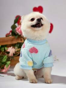 PETSIN 情人節1件淺藍色心形印花法蘭絨寵物毛衣（無帽）,保暖功能 - 彩色 - 查看 3