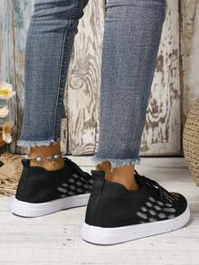 女士時尚低口設計休閒運動鞋,耐磨透氣跑步鞋 - 黑色 - 查看 3