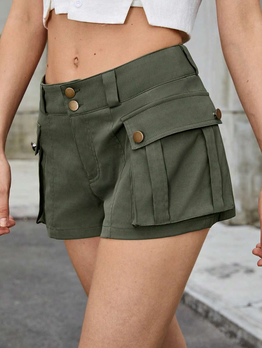 SHEIN EZwear Shorts Da Donna Verdi Intrecciati - Verde militare - Visualizzare 1
