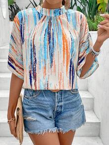 SHEIN VCAY 全身印花掛脖立領帶襯衫 - 彩色 - 查看 6