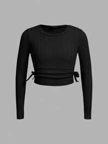 SHEIN Áo thun dệt kim ngắn tay có gân màu trơn dành cho nữ sinh Tween (3 gói) có đường viền cổ tròn - Màu xanh Cadet - Xem 11