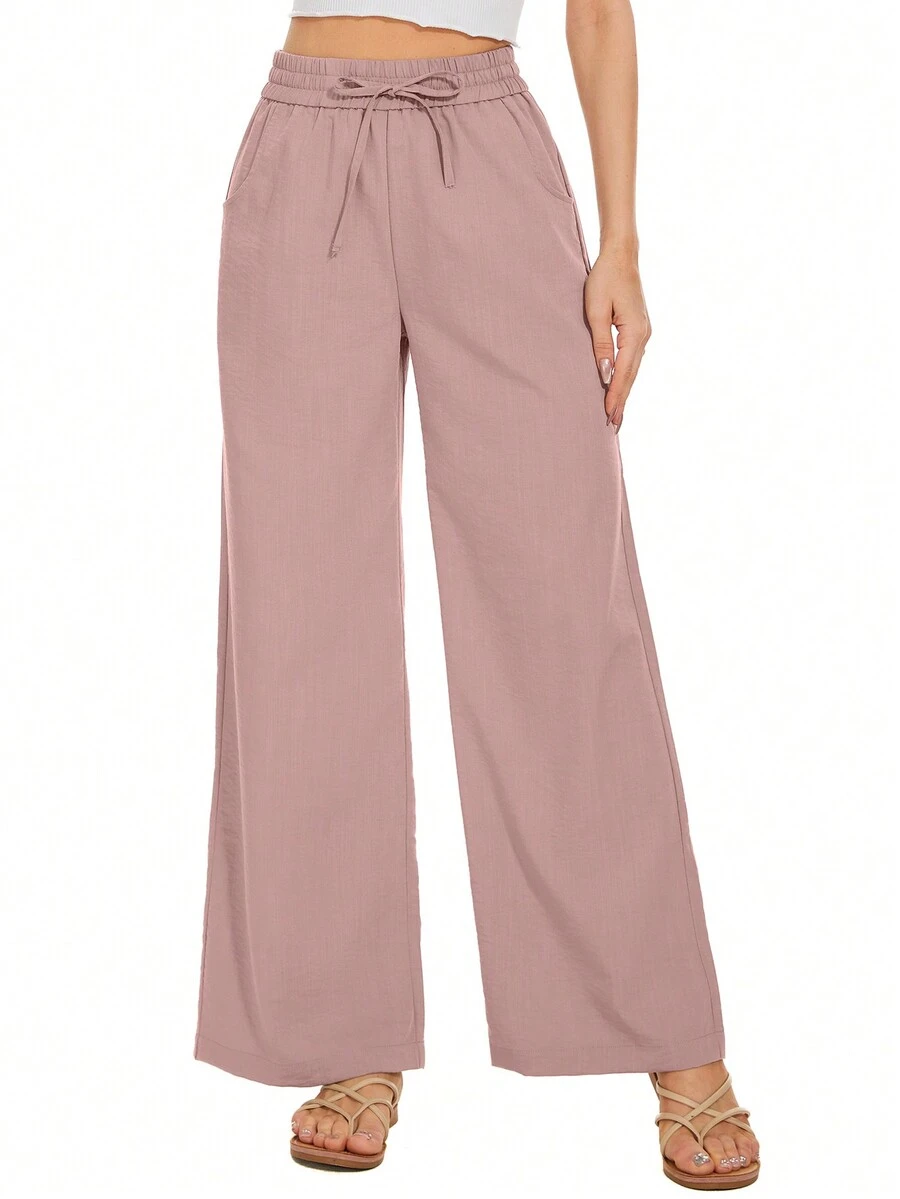 Women'S Drawstring Wide Leg Pants - Pink - View 1