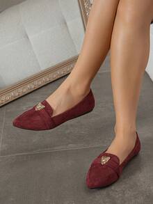 Women's Pointed Toe Ballet Flat Shoes For Lightweight Daily Comfort - Burgundy - View 7