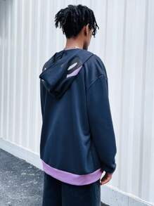 ROMWE MEN Street Life Men's Letter Print Hooded Sweatshirt - Multicolor - View 3