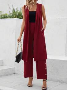 SHEIN Clasi Conjunto De Abrigo Sin Mangas Y Pantalones Para Mujer