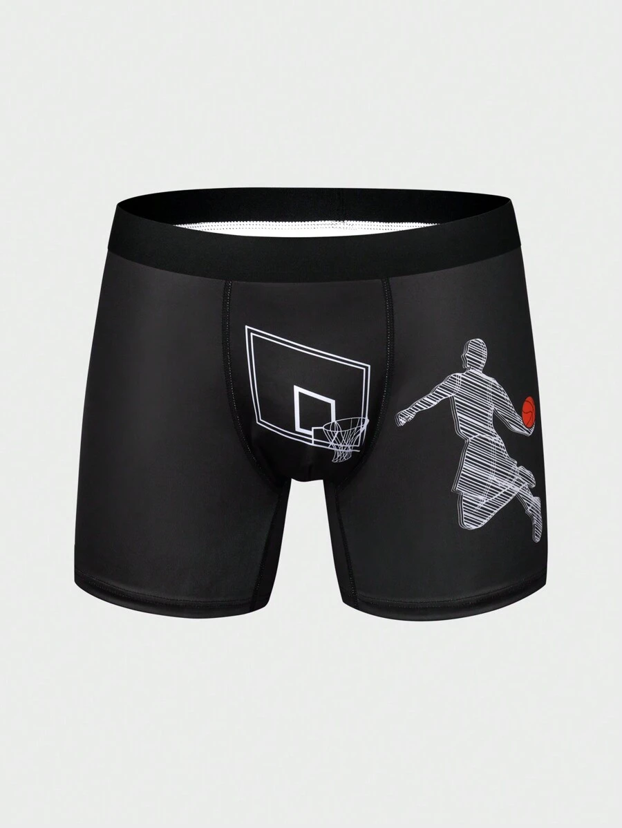 Men'S Basketball Frame Print Boxer Briefs - Black and White - View 1