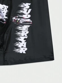 Men'S Square Cut Boxer Briefs With Car And Letter Print - Black - View 3