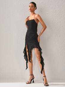 THEA Designer Backless Ruffle Dress, Summer Elegant Dress Outfit, For Holiday, Party, Birthday Outfits, Festival, Wedding Prom Dress - Black - View 1