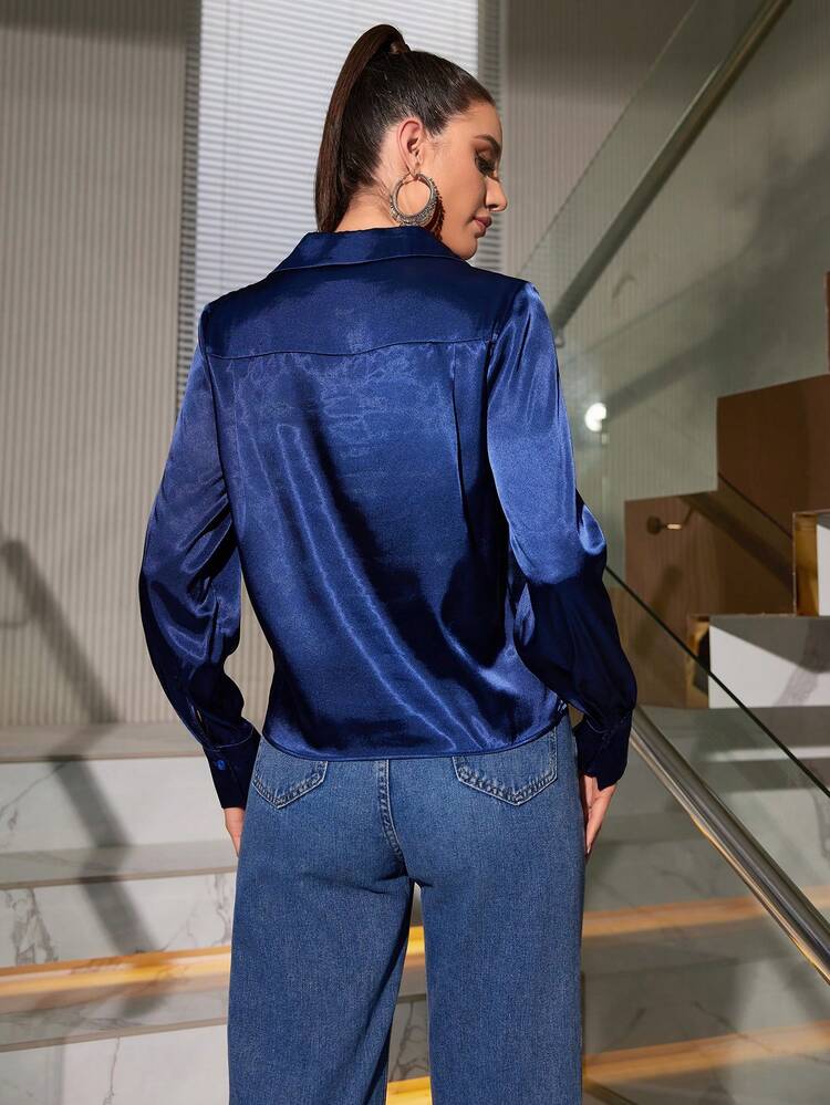 Solid Color Long Sleeve Shirt Fall Cloth For Women