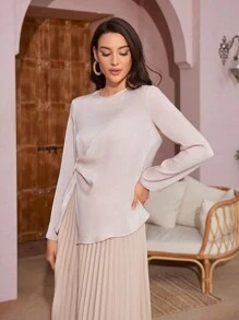 SHEIN Essnce 女士圓領長袖襯衫 - 粉色 - 查看 6