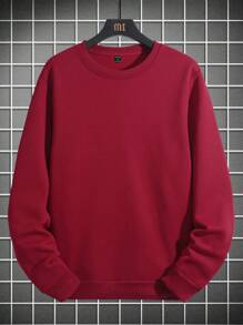 Manfinity Homme Men's Solid Color Round Neck Drop-Shoulder Sleeve Sweatshirt, For Fall - Burgundy - View 2