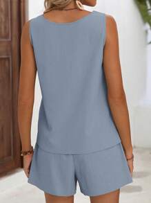 Breezaya 女士方領無袖背心和短褲套裝 - 霧霾藍 - 查看 2