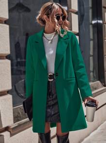 SHEIN LUNE Women's Single-Breasted Woolen Coat With Long Sleeves - Green - View 1