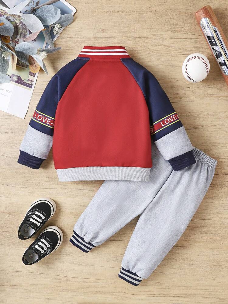 Baby Boys' Letter Sporty Colorblock Long Sleeve T-Shirt And Jogger Pants Set