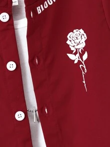 SHEIN 年輕男孩玫瑰印花鈕扣襯衫和短褲套裝 - 紅色 - 查看 4